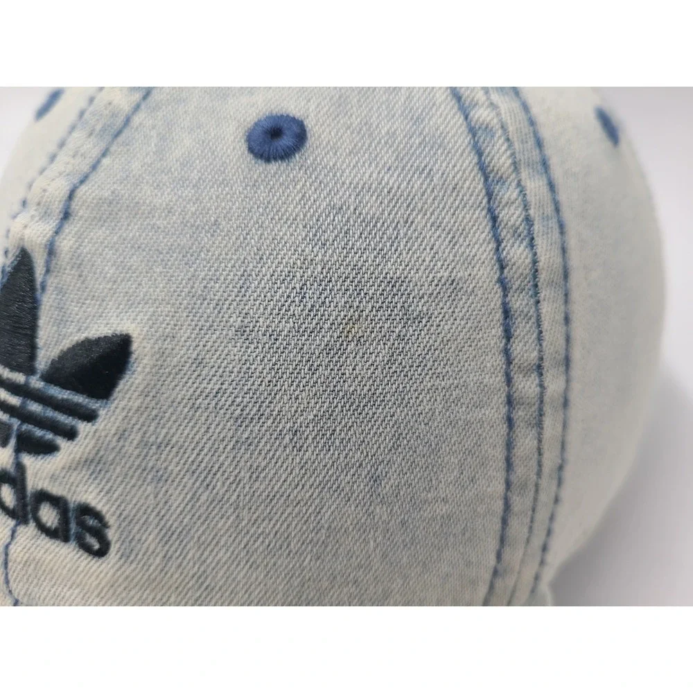 Women Adidas Trefoil Denim Style Look Acid Stonewash Jean Strapback Hat Cap Blue